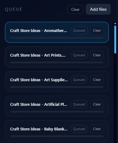 Add files and start