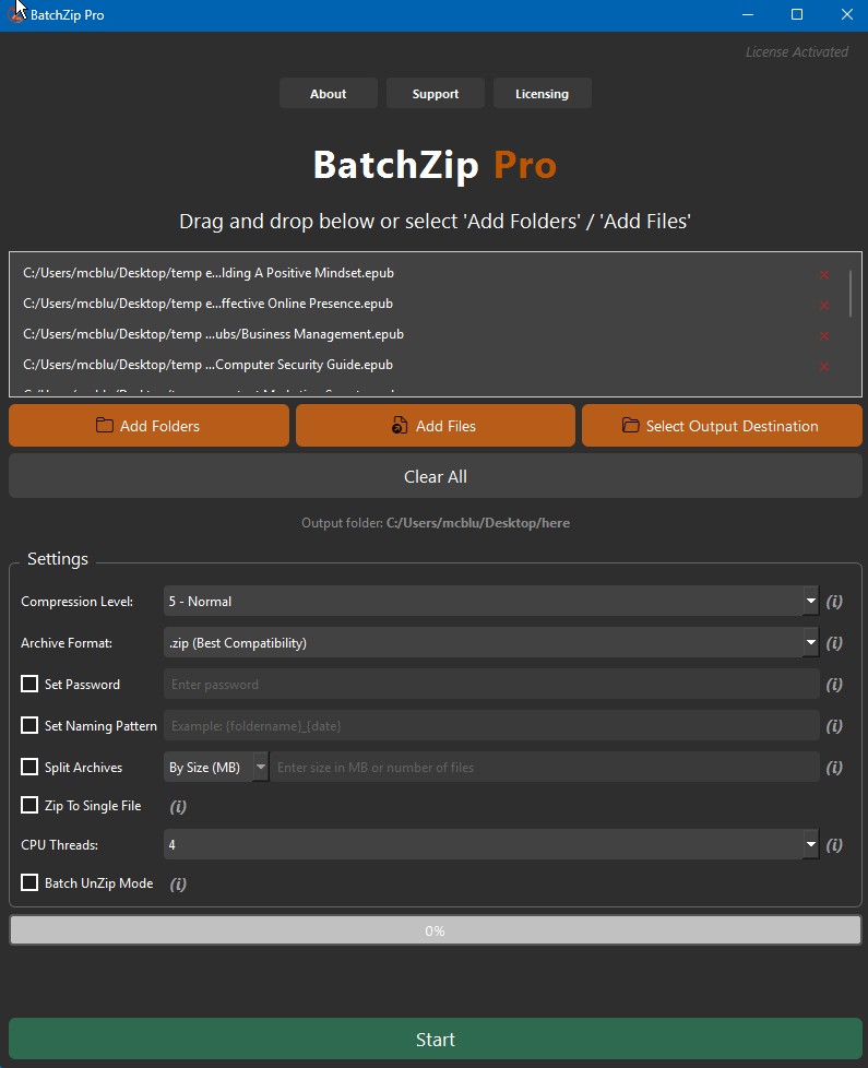 BatchZip Pro version